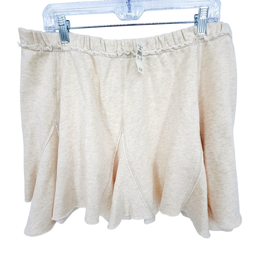 Aerie Womens Flared Mini Skirt Size L Oatmeal Cream Raw Hem NWT